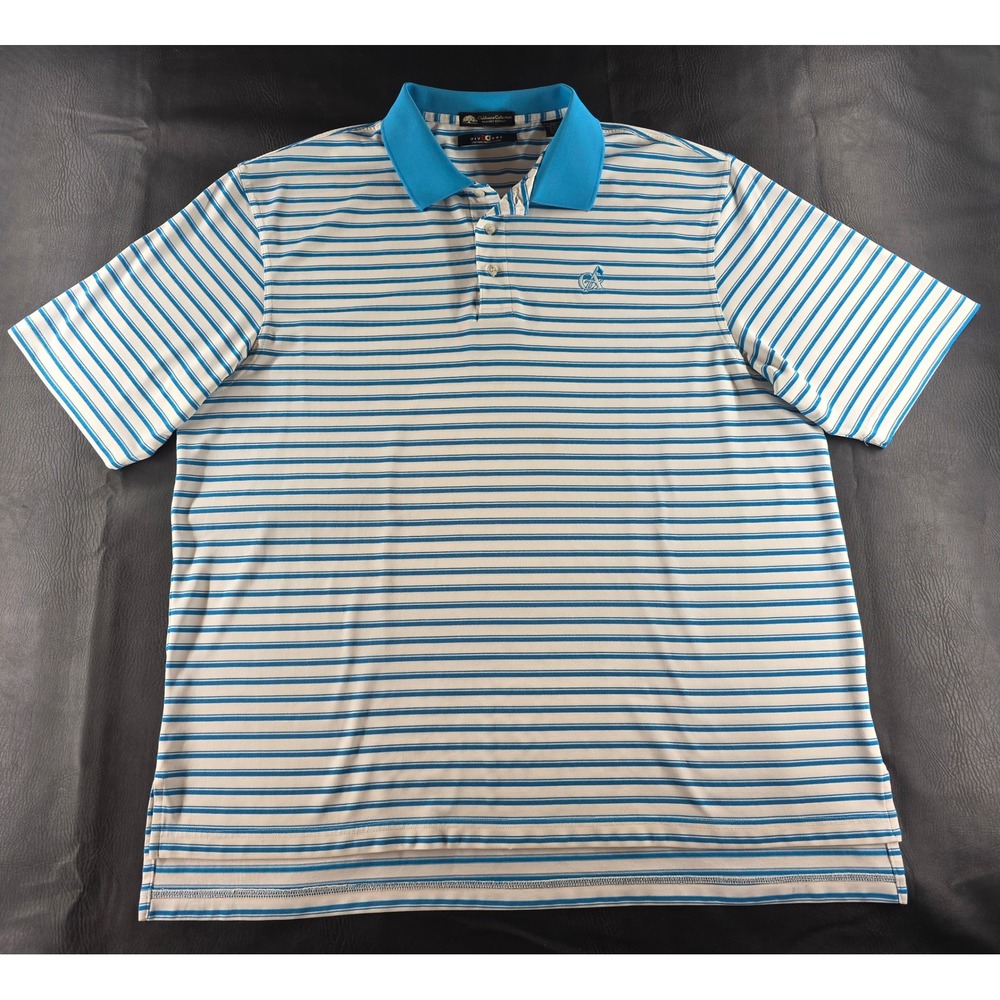 Clubhouse Collection Mens 2XL Blue White Striped Divot Dry Golf Polo Shirt